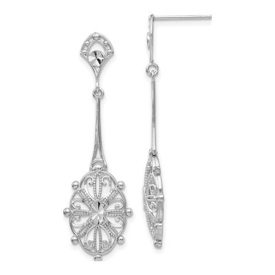 14K White Gold Filigree Medallion Dangle Earrings