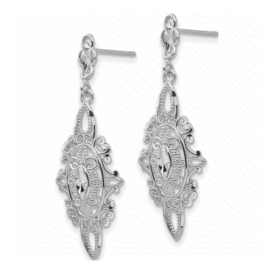 14K White Gold Diamond-Cut Filigree Dangle Earrings – view 3