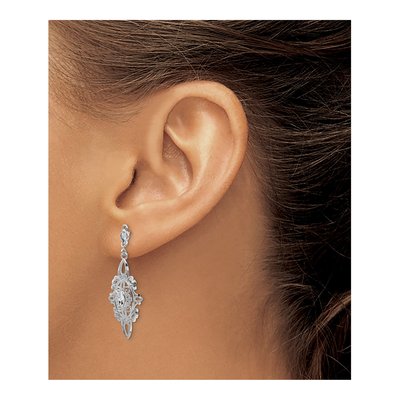 14K White Gold Diamond-Cut Filigree Dangle Earrings – view 4