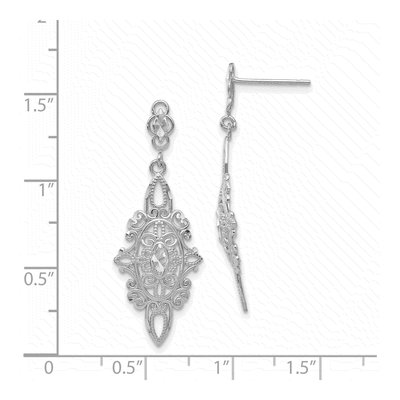 14K White Gold Diamond-Cut Filigree Dangle Earrings – view 5