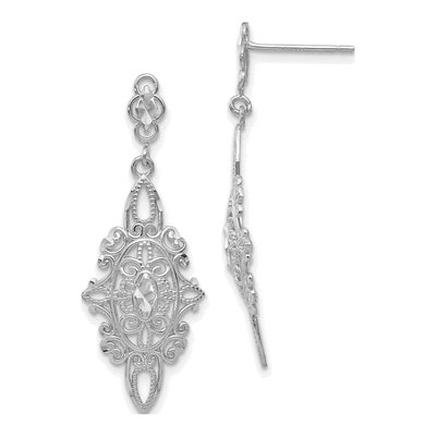 14K White Gold Diamond-Cut Filigree Dangle Earrings