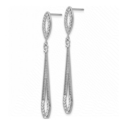 14K White Gold Diamond-Cut Teardrop Dangle Earrings – view 2
