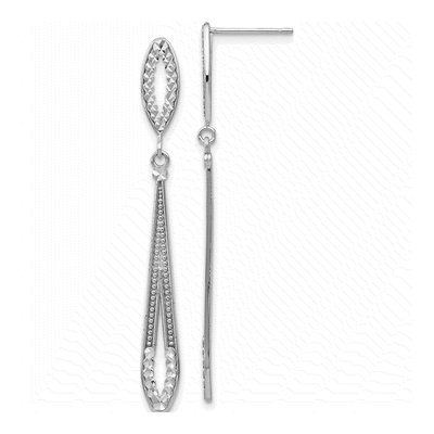 14K White Gold Diamond-Cut Teardrop Dangle Earrings