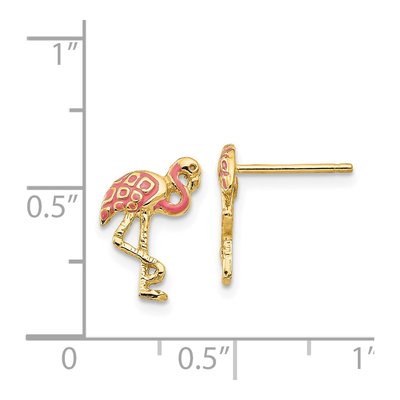 14K Yellow Gold Pink Enamel Flamingo Stud Earrings – view 5