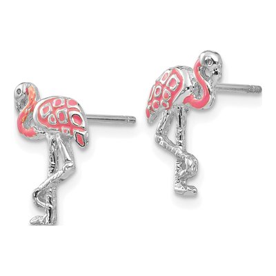 14K White Gold Pink Enamel Flamingo Stud Earrings – view 3