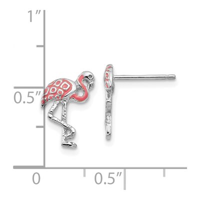 14K White Gold Pink Enamel Flamingo Stud Earrings – view 4
