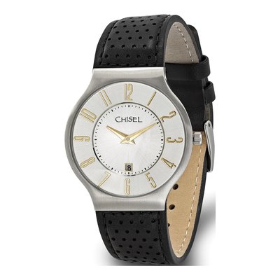Men's Chisel Stainless Steel Black Leather Watch