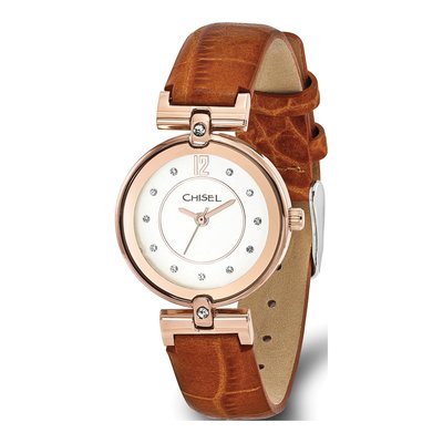 Women's Rose IP Watch, Brown Leather Band