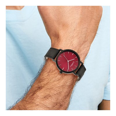 Matte Black Watch, Red Dial, Leather Band – view 4