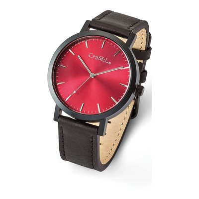Matte Black Watch, Red Dial, Leather Band – view 6