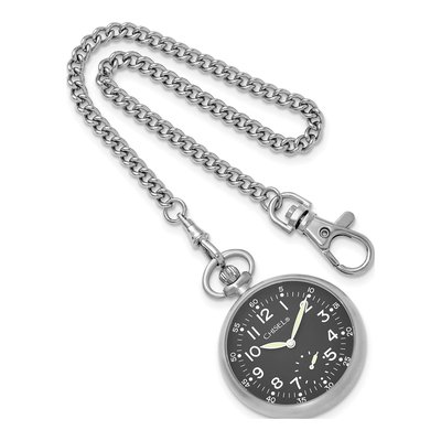 Stainless Steel Chisel Black Dial Pocket Watch – view 4