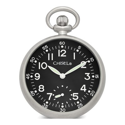 Stainless Steel Chisel Black Dial Pocket Watch