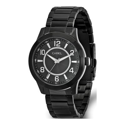 Mens Chisel Stainless Steel Black Ip-Plated Dial Watch