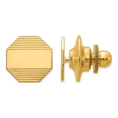 14K Yellow Gold Octagon Grooved Tie Tack
