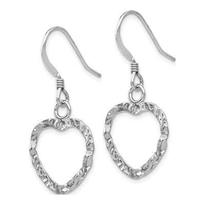 Sterling Silver Textured Heart Dangle Earrings – view 3