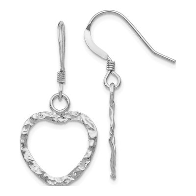 Sterling Silver Textured Heart Dangle Earrings