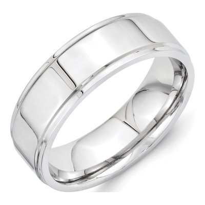 Vitalium 7mm Vitalium Ridged Edge Flat Wedding Band