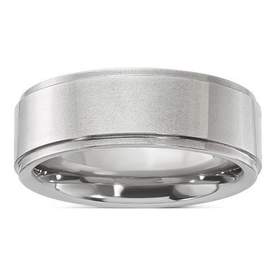 Vitalium 8mm Vitalium Ridged Edge Flat Wedding Band