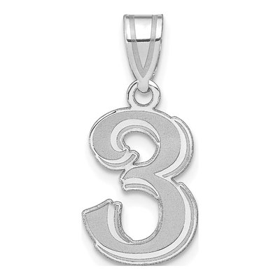 14K White Gold Number 3 Pendant
