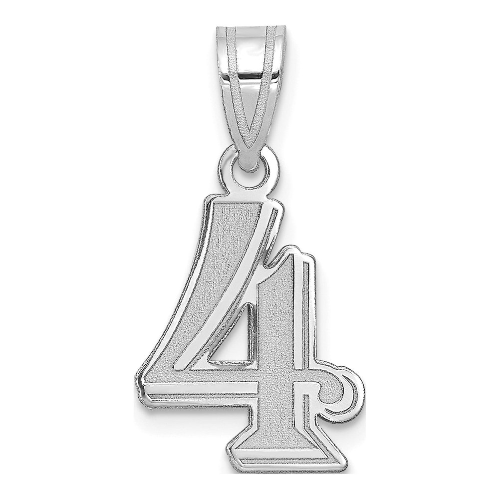 14K White Gold Rhodium-Plated Polished Etched Number 4 Pendant