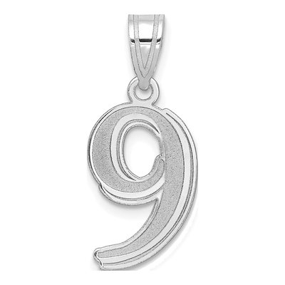 14K White Gold Number 9 Pendant