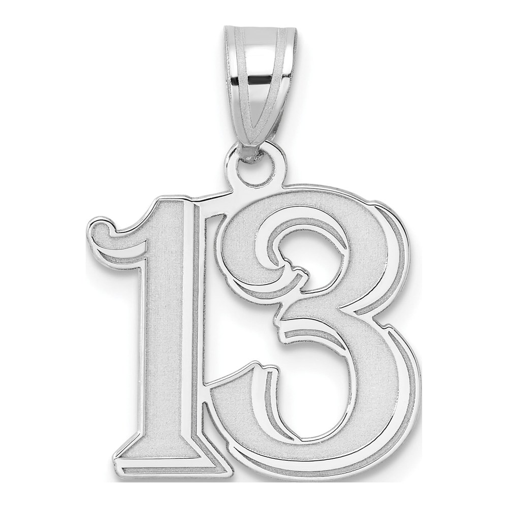 14K White Gold Rhodium-Plated Polished Etched Number 13 Pendant