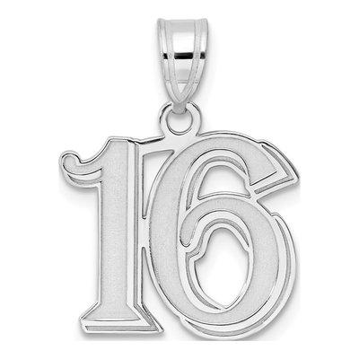 14K White Gold Number 16 Pendant