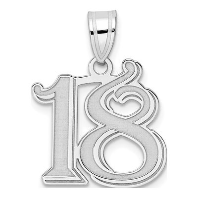 14K White Gold Number 18 Pendant