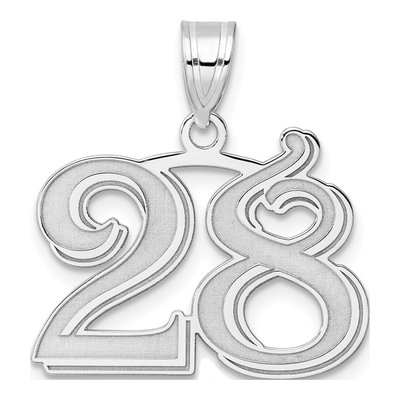 14K White Gold Number 28 Pendant