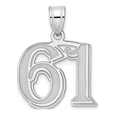 14K White Gold Etched Number 61 Pendant