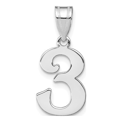 14K White Gold Number 3 Pendant