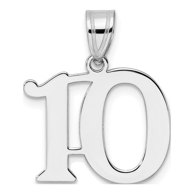 14K White Gold Number 10 Pendant