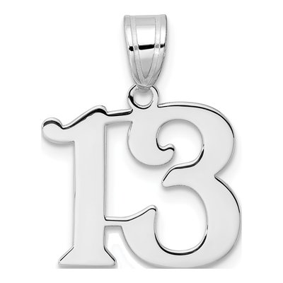 14K White Gold Number 13 Pendant