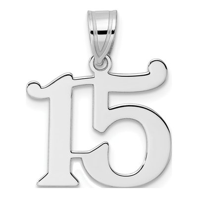 14K White Gold Number 15 Pendant