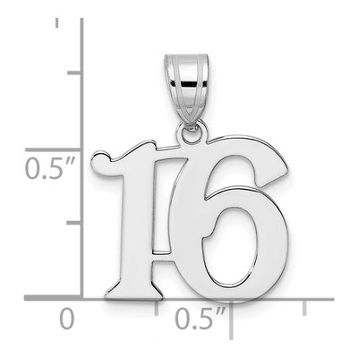 14K White Gold Number 16 Pendant – view 4