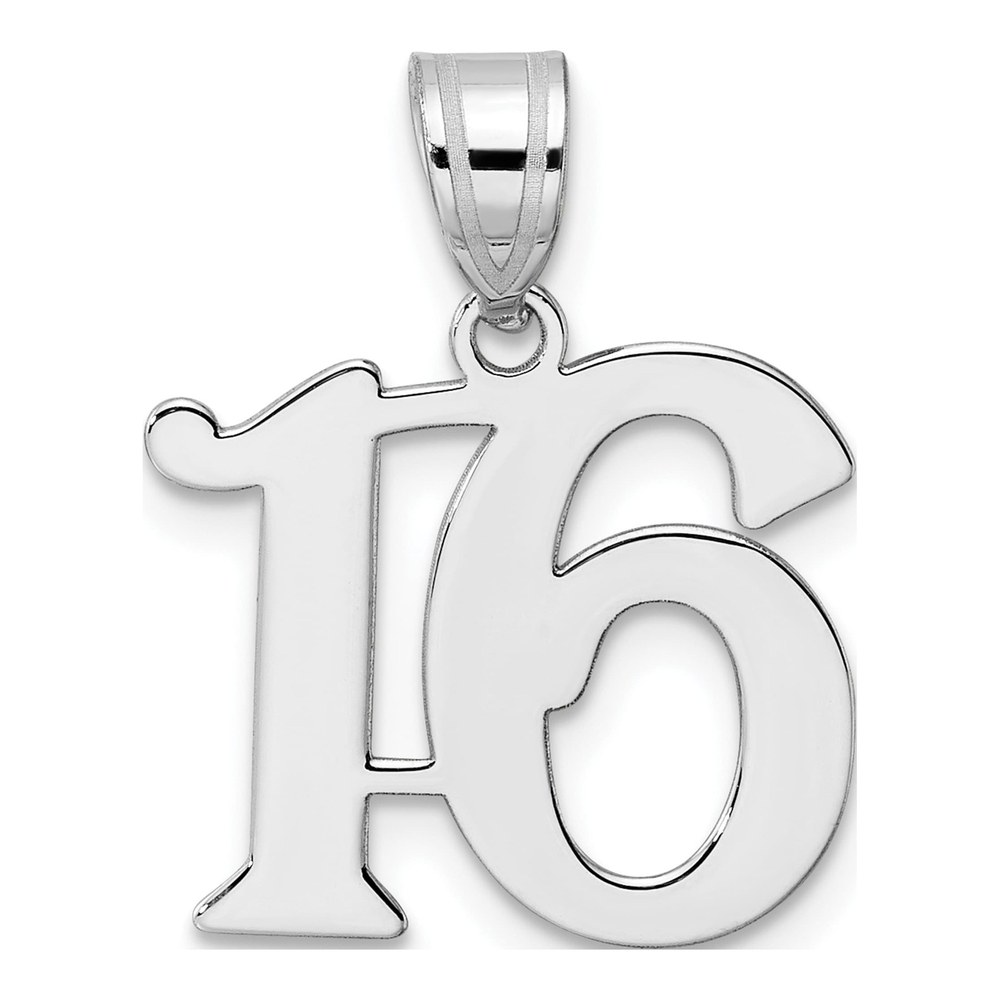14K White Gold Rhodium-Plated Polished Number 16 Pendant