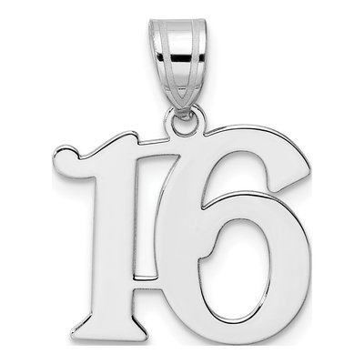 14K White Gold Number 16 Pendant