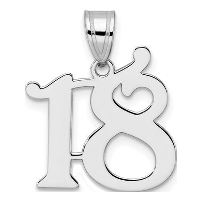 14K White Gold Number 18 Pendant