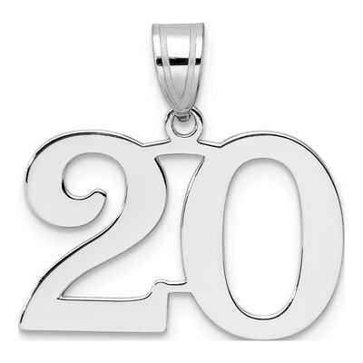 14K White Gold Number 20 Pendant