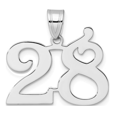 14K White Gold Number 28 Pendant