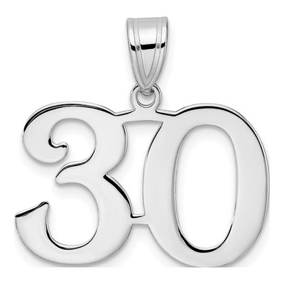 14K White Gold Number 30 Pendant