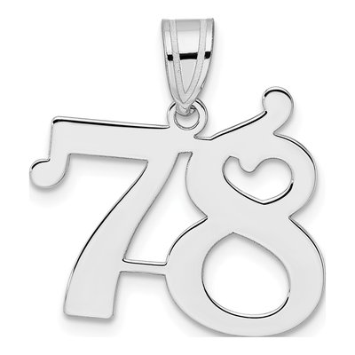 14K White Gold Number 78 Pendant