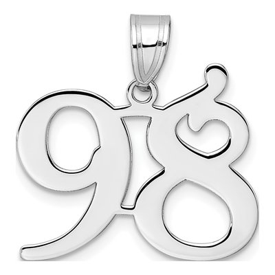 14K White Gold Number 98 Pendant