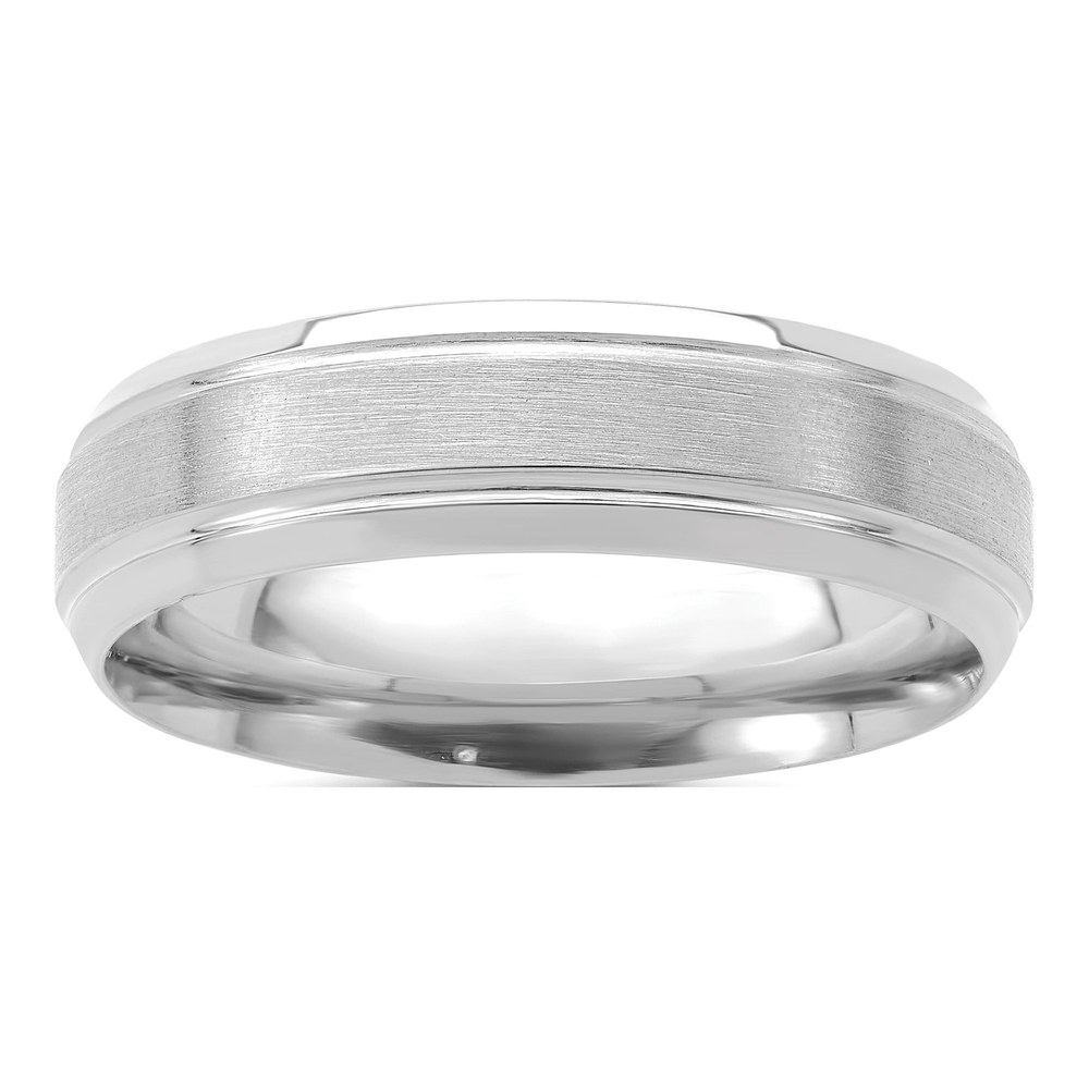 14K White Gold Rhodium-Plated 6mm Lightweight Comfort Fit Brushed Satin/polished Line Edge Wedding Band Size 7