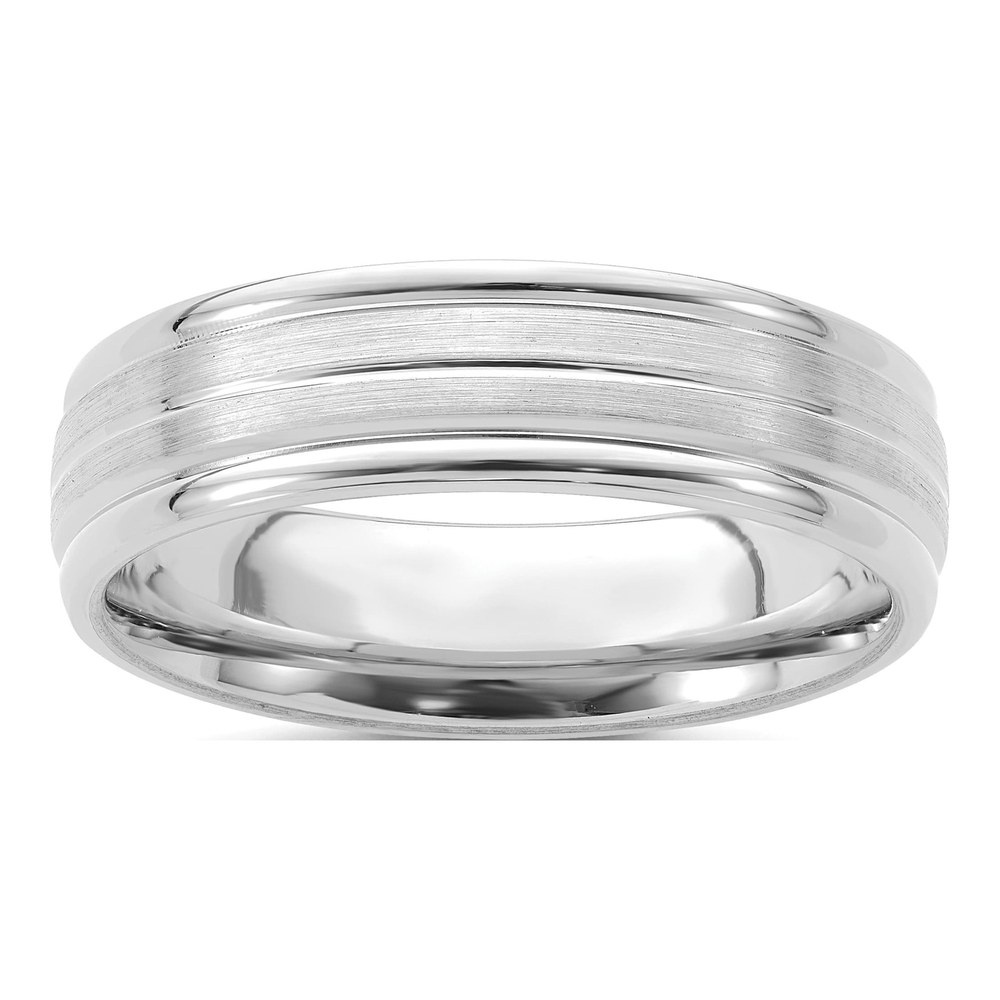 14K White Gold Rhodium-Plated 6mm Lightweight Comfort Fit Brushed Satin With Center Line Fancy Wedding Band Size 10.5