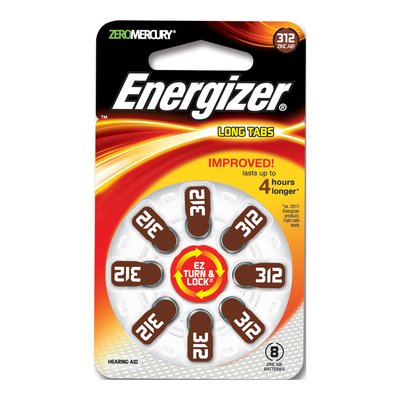 Energizer Type 312 Hearing Aid Batteries - Pack of 8