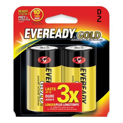 Eveready Gold D Alkaline Batteries, 2-Pack