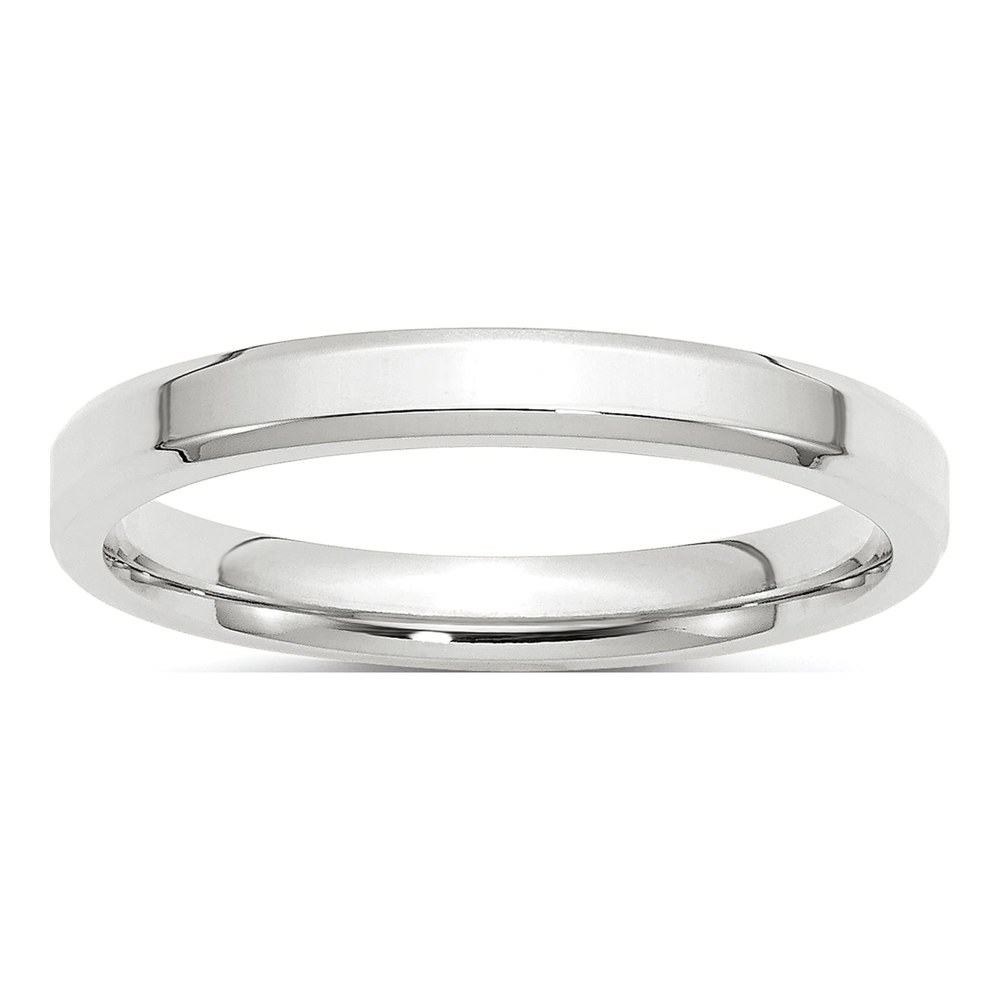 14K White Gold Rhodium-Plated 3mm Beveled Edge Comfort Fit Wedding Band Size 4