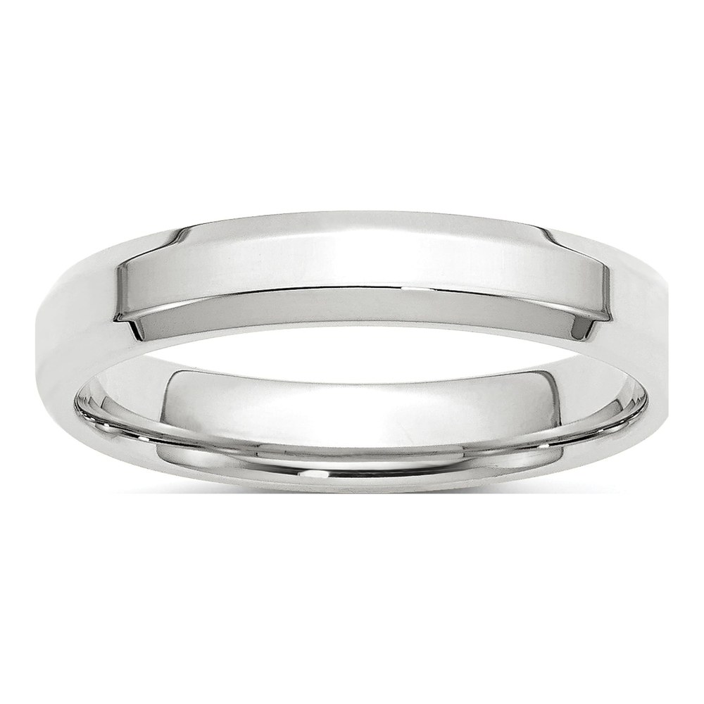 14K White Gold Rhodium-Plated 4mm Beveled Edge Comfort Fit Wedding Band Size 4
