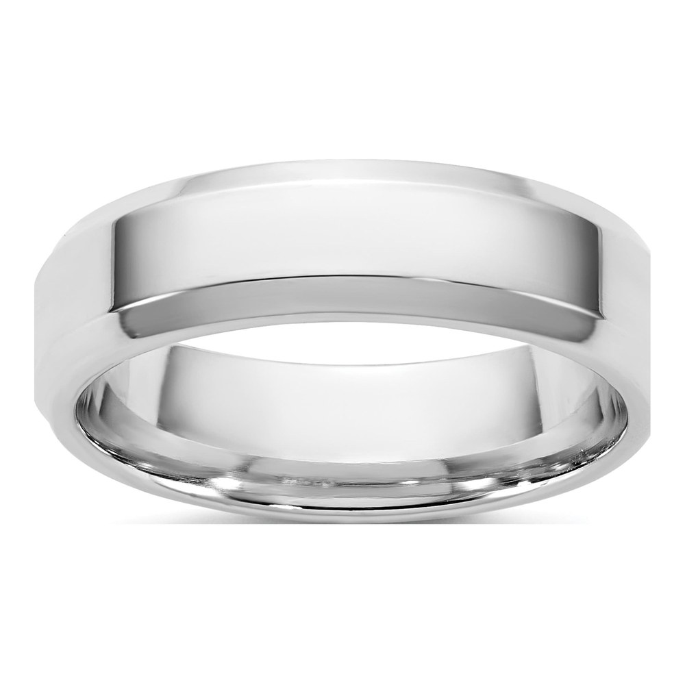 14K White Gold Rhodium-Plated 5.5mm Bevel Edge Comfort Fit Band Size 9